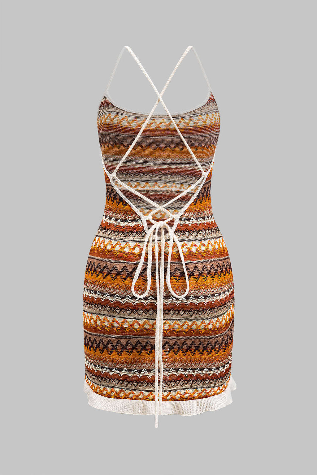 Örgü Çekme İpi Çapraz Bağlama Sırt Dekolteli Elbise