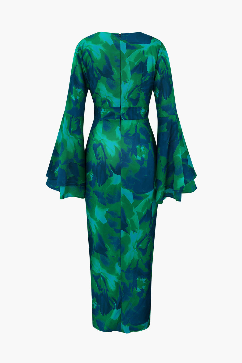 Çiçek Desenli V Yaka Yırtmaçlı Maxi Elbise