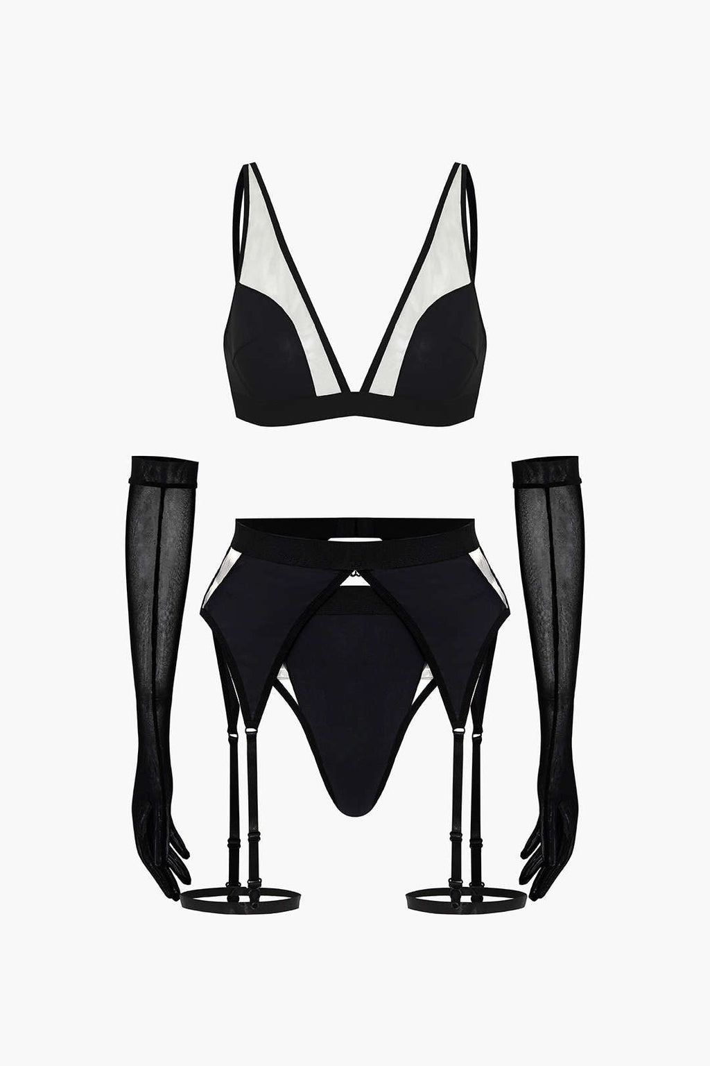 Şeffaf Lingerie Garter Seti ve Mesh Eldiven