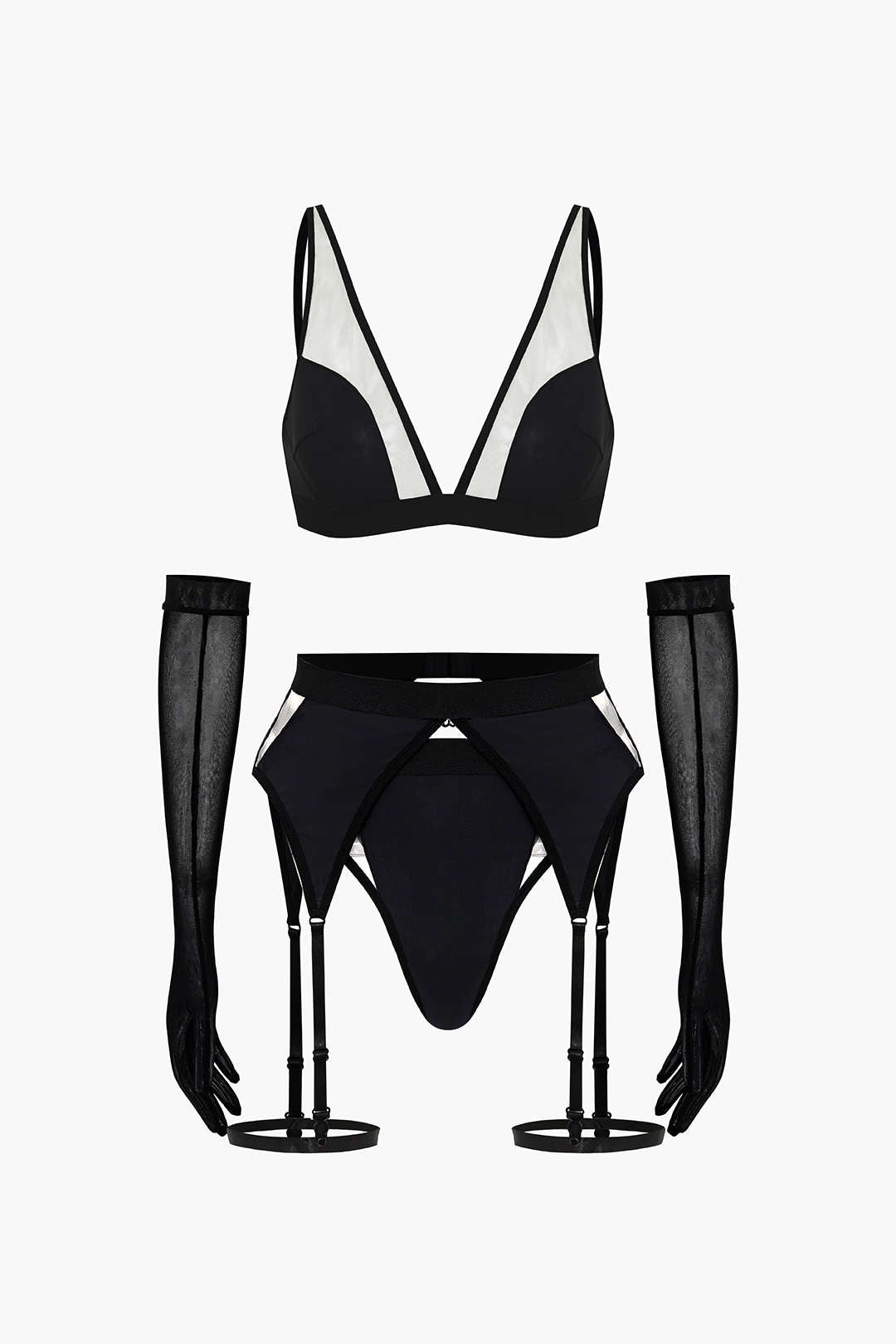 Şeffaf Lingerie Garter Seti ve Mesh Eldiven