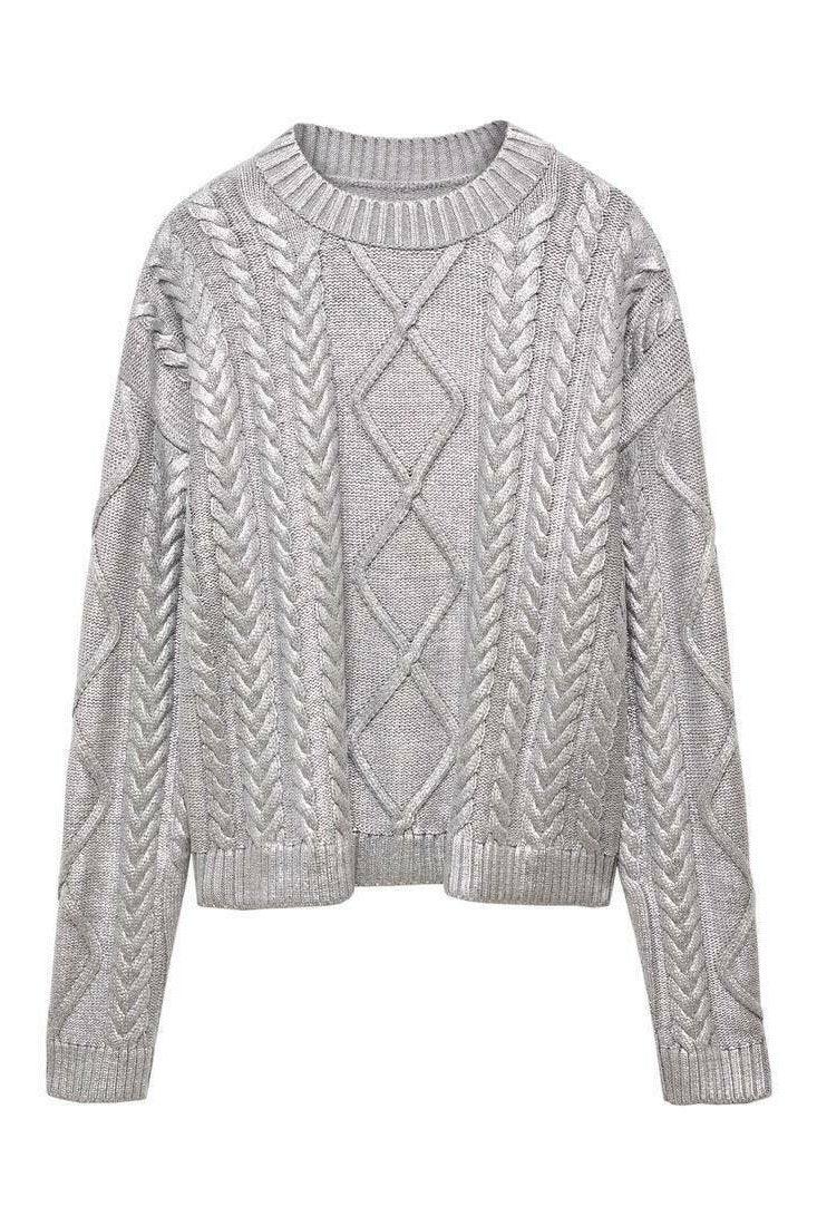 Metalik Folyo Örgülü Kazak