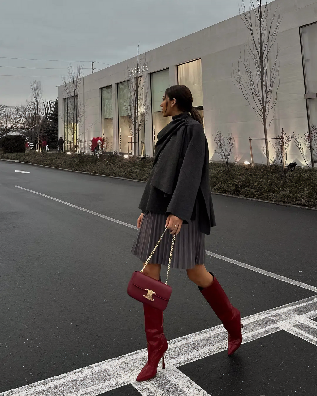 Bordo Şık Eşarp Yaka Ceket