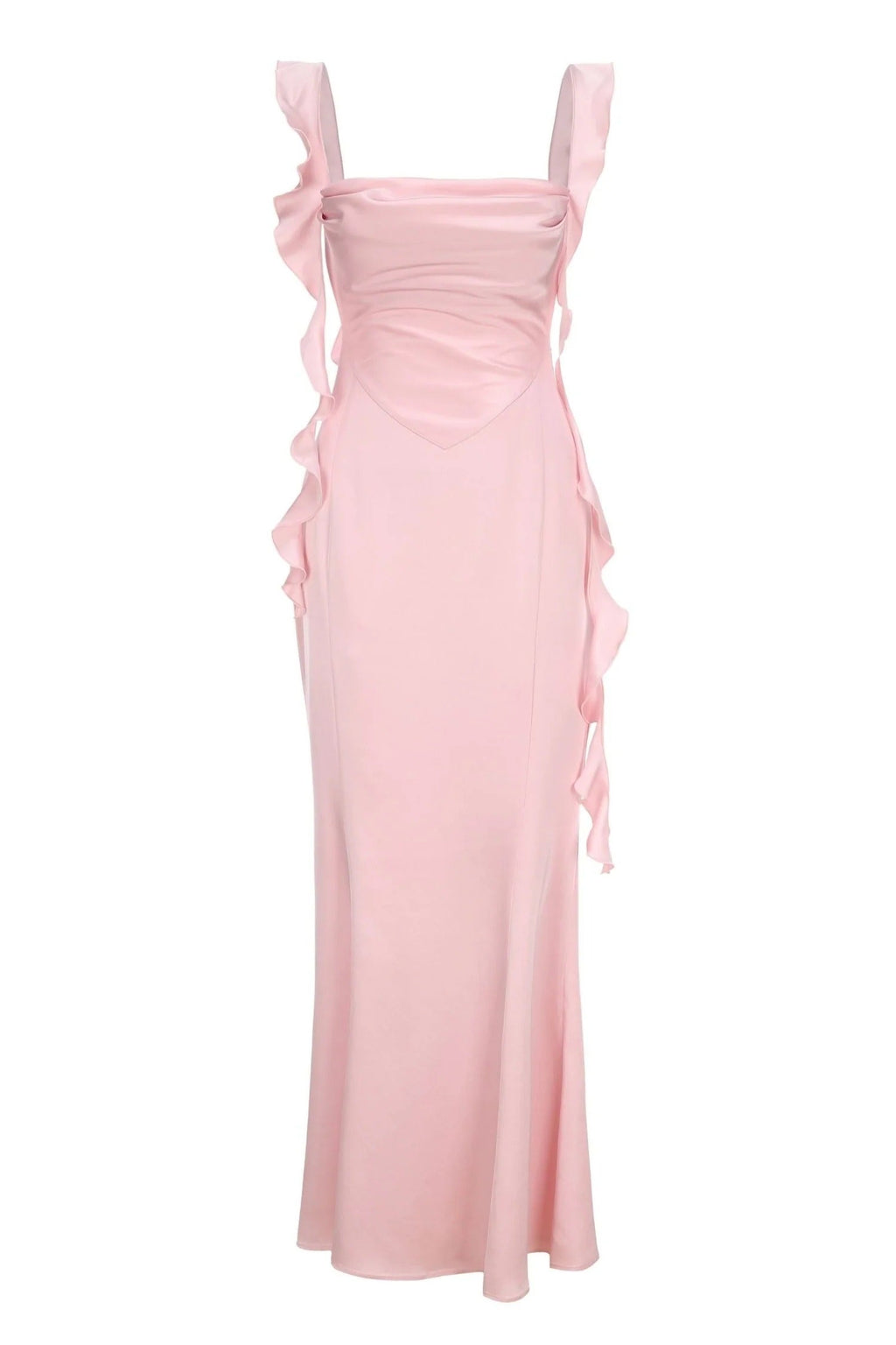 Delphine Fırfırlı Sırt Dekolteli Maxi Elbise