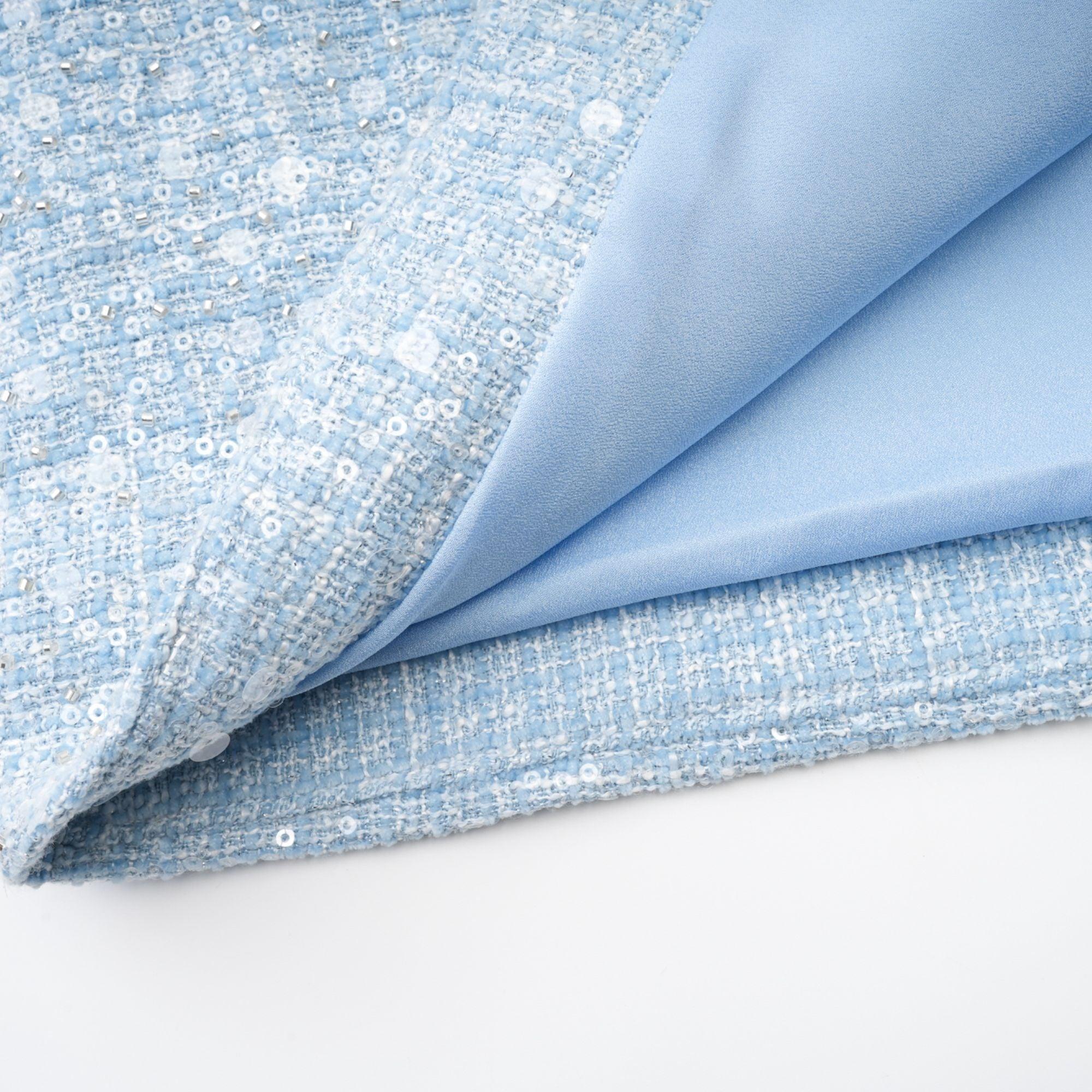 Manon Charm Açık Mavi Işıltılı Tweed Mini Elbise