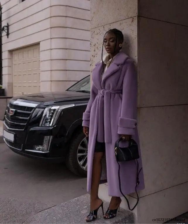 Zarif Kuşaklı Uzun Kaban