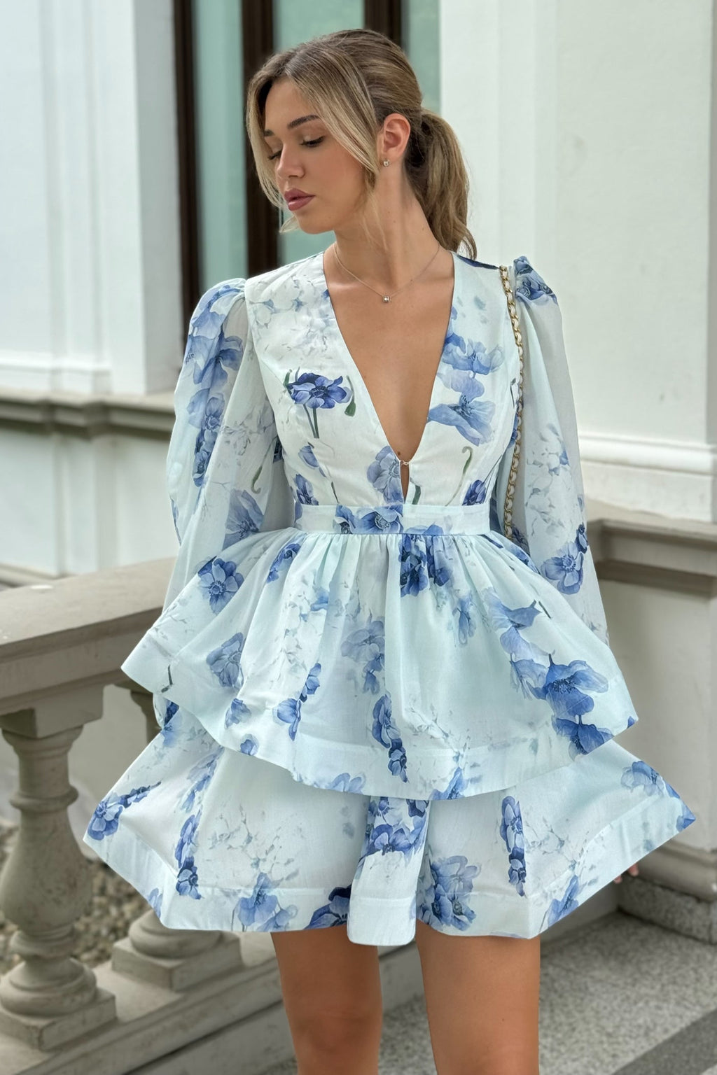 Peplum Detaylı Çiçekli Romantik Mini Elbise