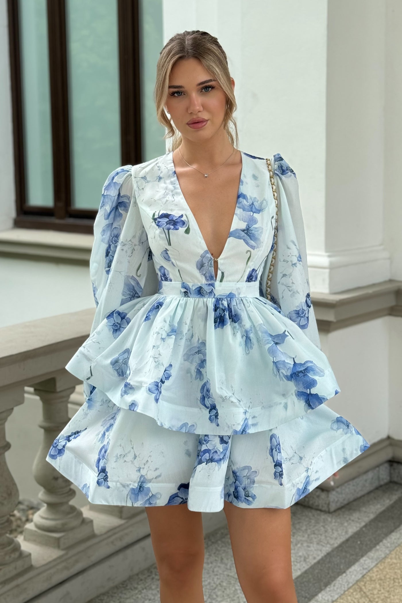 Peplum Detaylı Çiçekli Romantik Mini Elbise