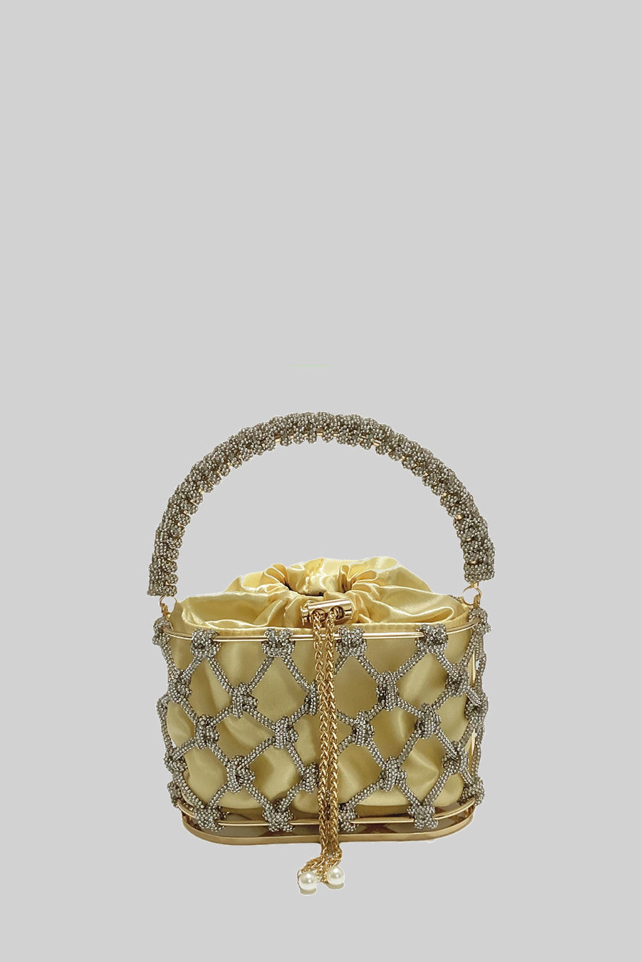 Saten İpli Kese ile Işıltılı Örgü Çanta