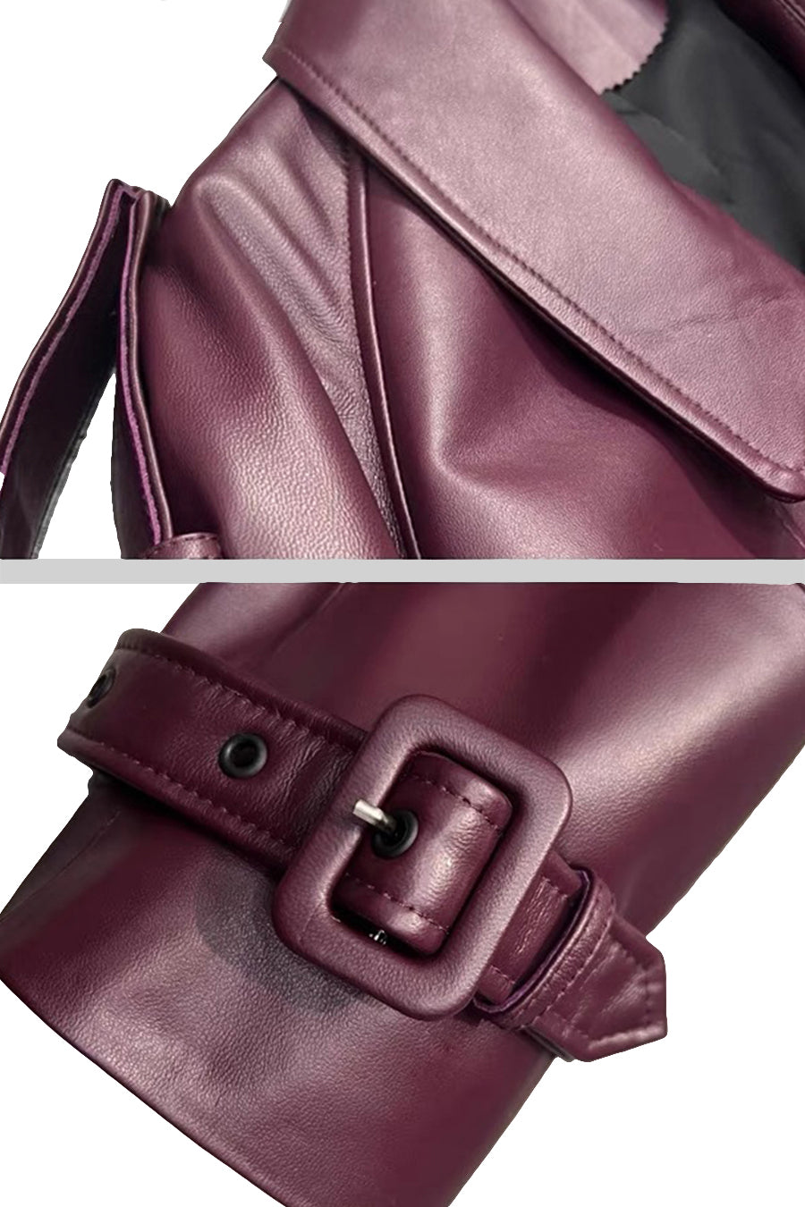 Çift Düğmeli Vegan Deri Ceket